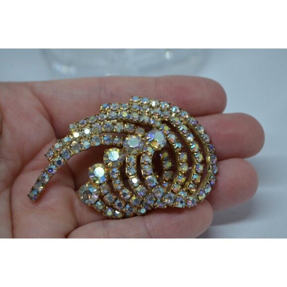Rhinestone Wave Brooch Surfing Big Wave Swirl Rhinestone Brooch Vtg - Picture 5 of 10